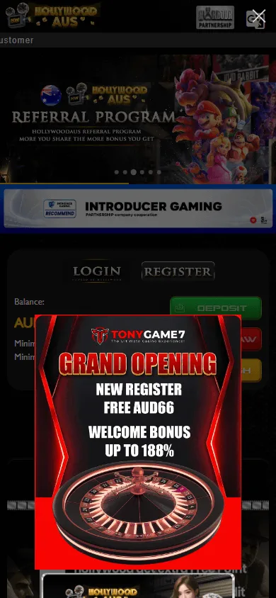 Hollywood Aus Casino mobile-optimised home view